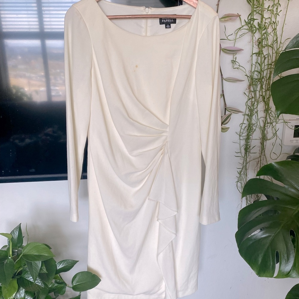 Adriana Papell size 12 white dress wrap long sleeve professional business casual